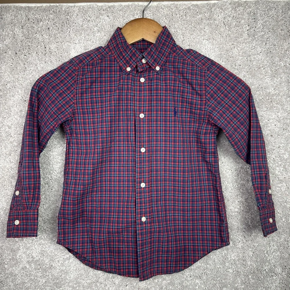 Polo Ralph Lauren Boys‎ Shirt Long Sleeve Button Up Red Checked Size 5